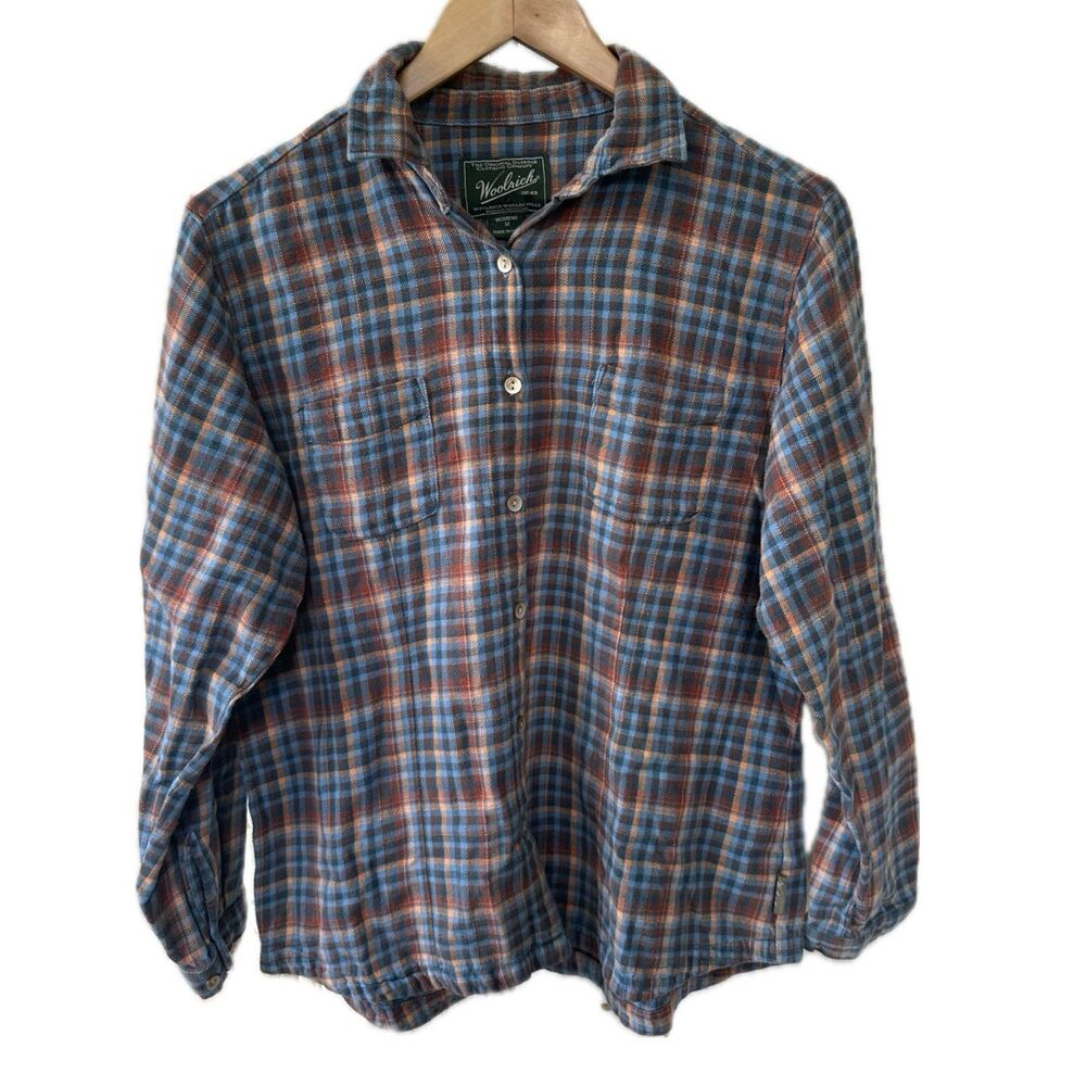 Woolrich Women's 100% Cotton Bluebell Flannel Plaid Button Down Collar Shirt M